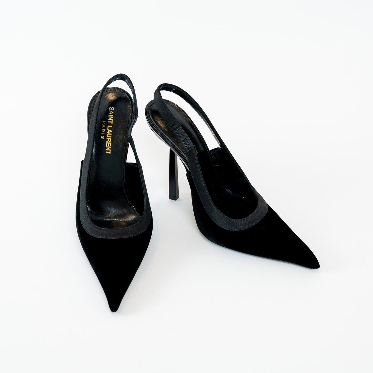 Saint Laurent Black Satin Slingback Pumps Size 40