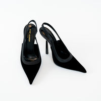 Saint Laurent Black Satin Slingback Pumps Size 40