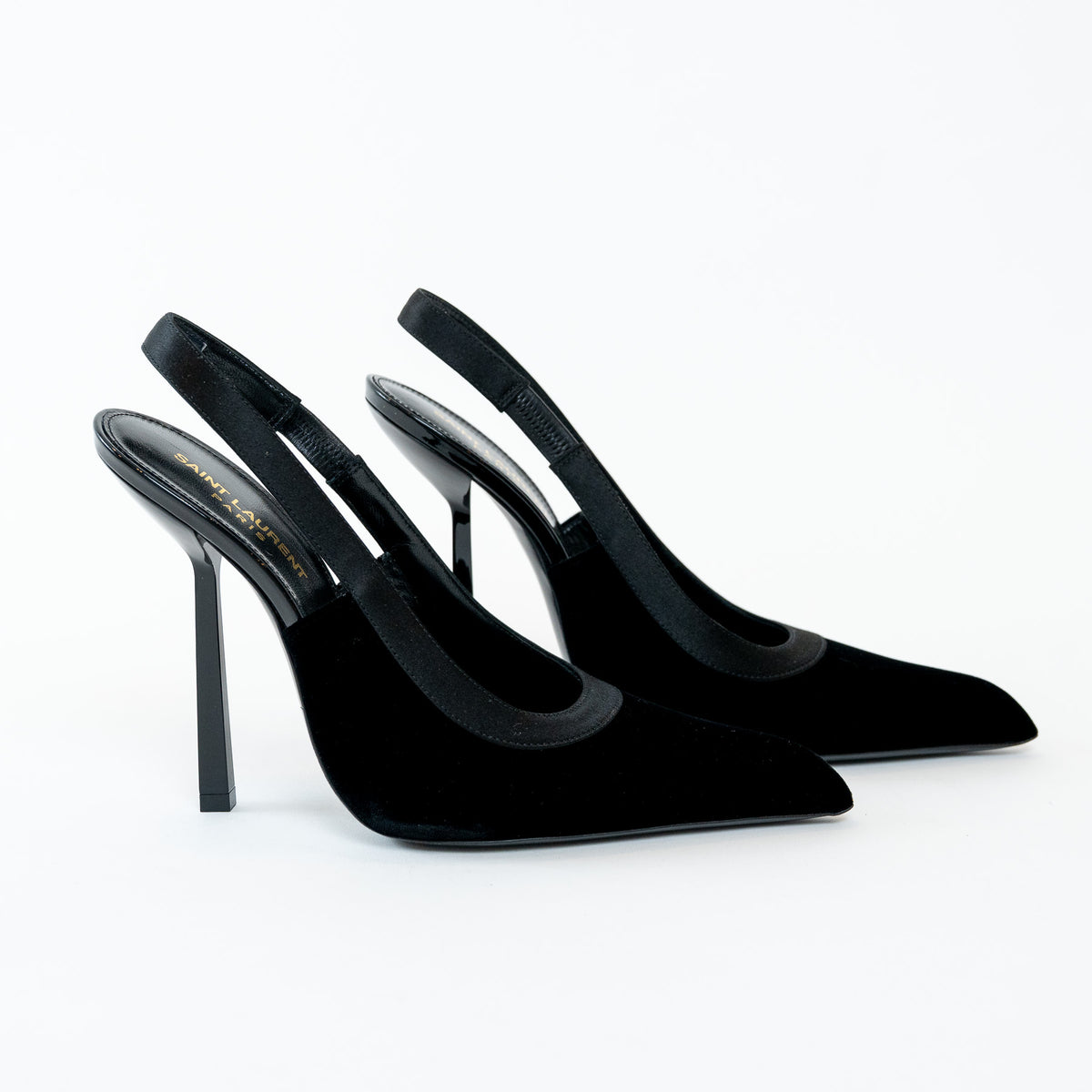 Saint Laurent Black Satin Slingback Pumps Size 40