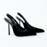 Saint Laurent Black Satin Slingback Pumps Size 40