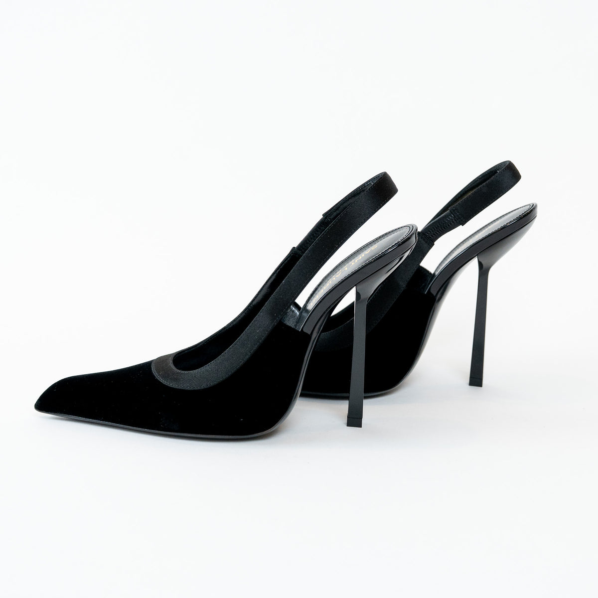 Saint Laurent Black Satin Slingback Pumps Size 40