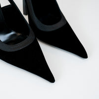 Saint Laurent Black Satin Slingback Pumps Size 40