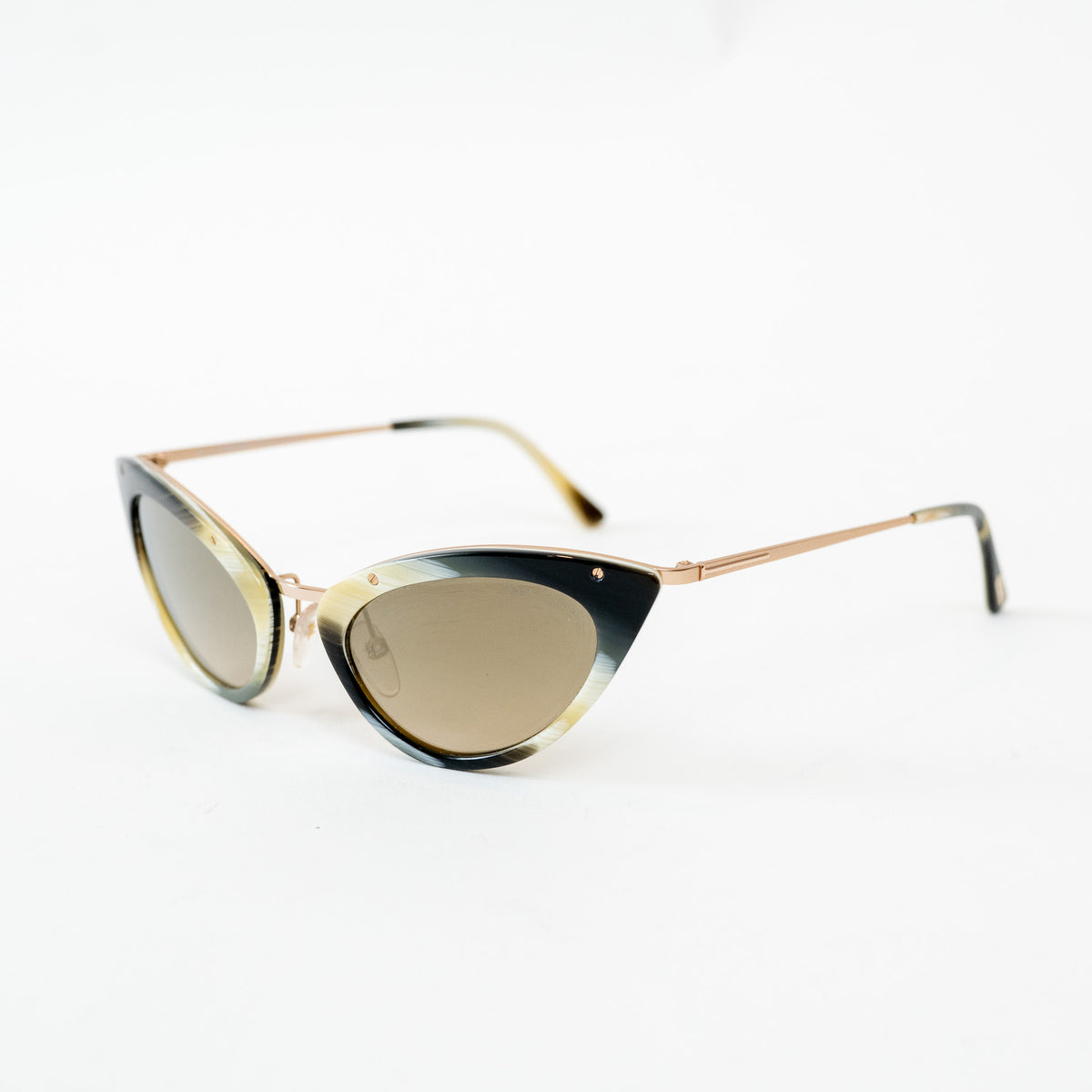 Tom Ford Rose Gold Black/White/Olive Frame Cateye Grace Sunglasses