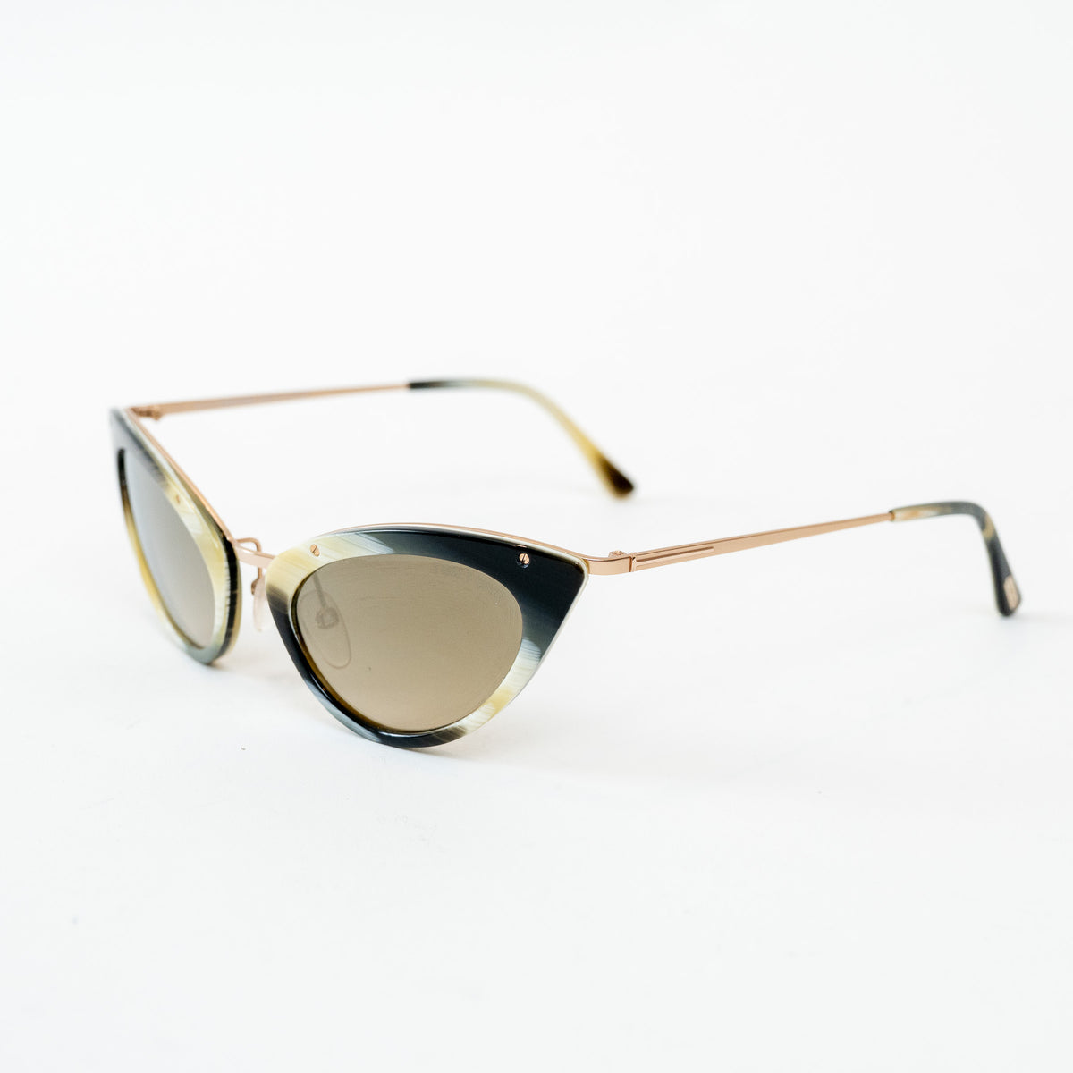 Tom Ford Rose Gold Black/White/Olive Frame Cateye Grace Sunglasses