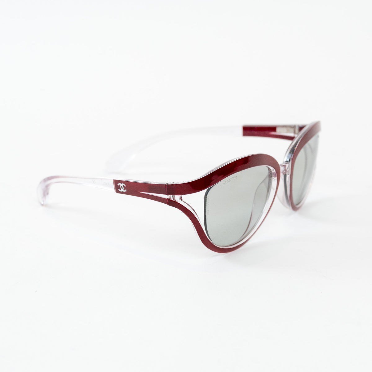 Pre-Loved Chanel™ Clear Cateye Sunglasses with Red Accents
