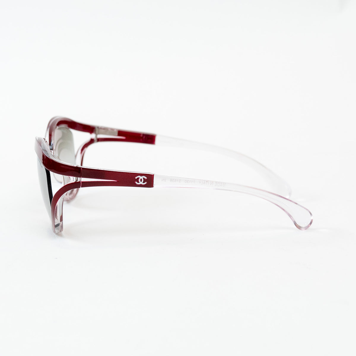 Pre-Loved Chanel™ Clear Cateye Sunglasses with Red Accents