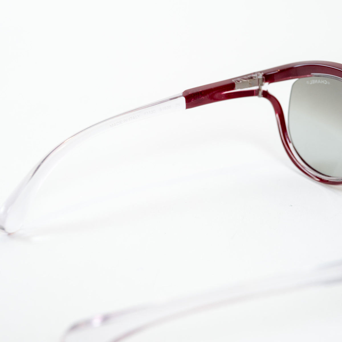 Pre-Loved Chanel™ Clear Cateye Sunglasses with Red Accents