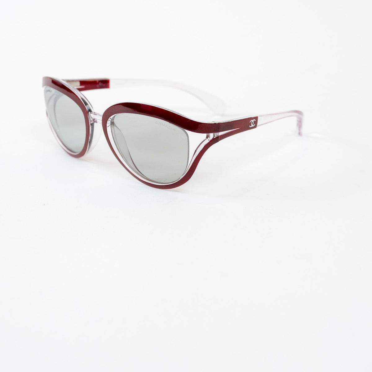 Pre-Loved Chanel™ Clear Cateye Sunglasses with Red Accents