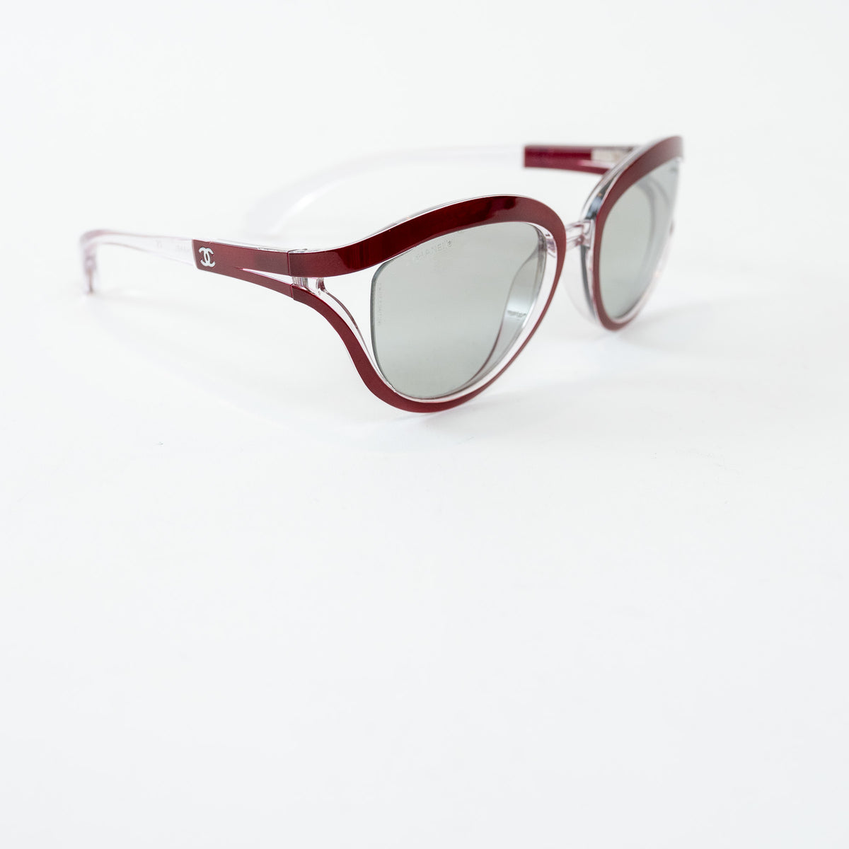 Pre-Loved Chanel™ Clear Cateye Sunglasses with Red Accents