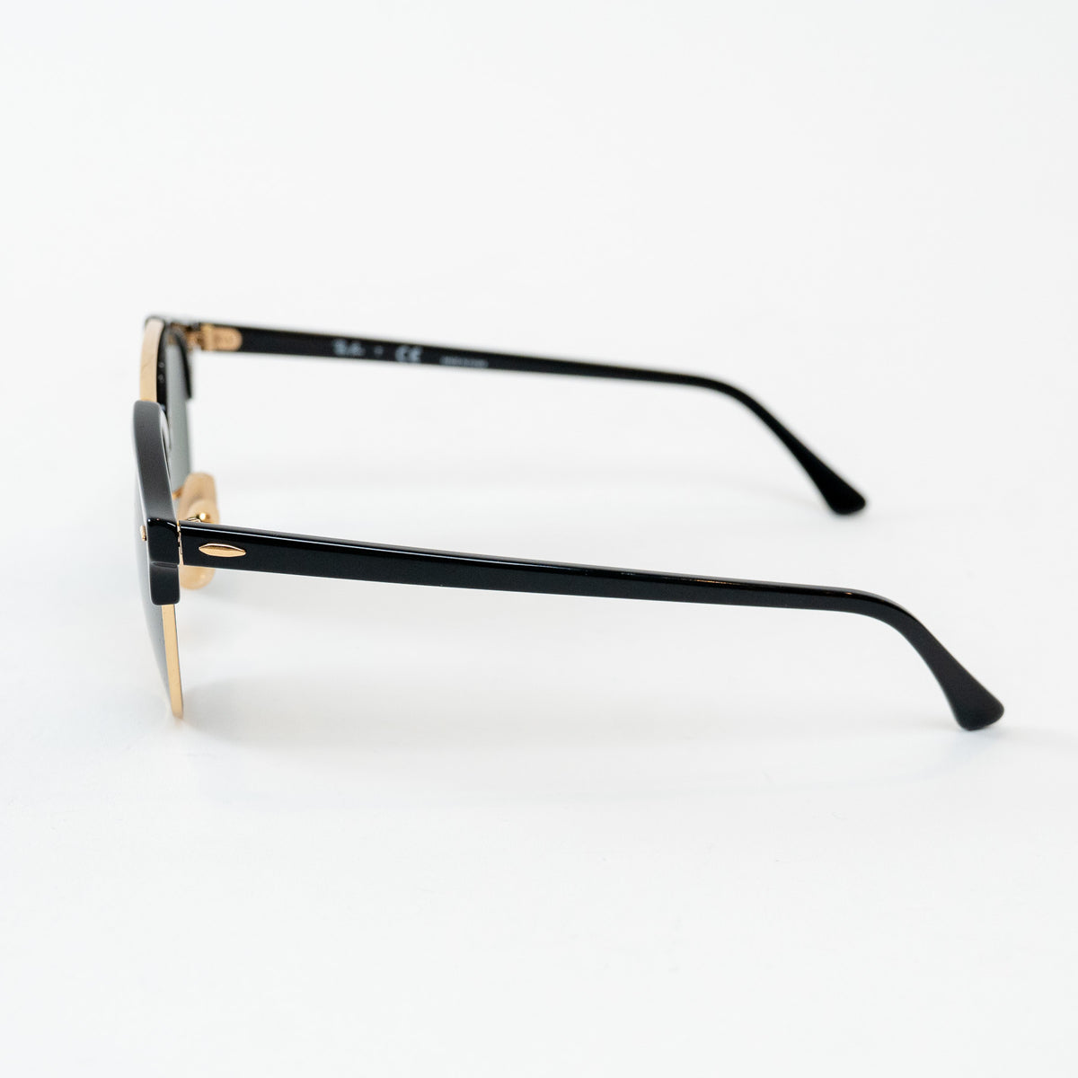 Ray Ban Black Frame Gold Accent Double Bridge Clubround Sunglasses