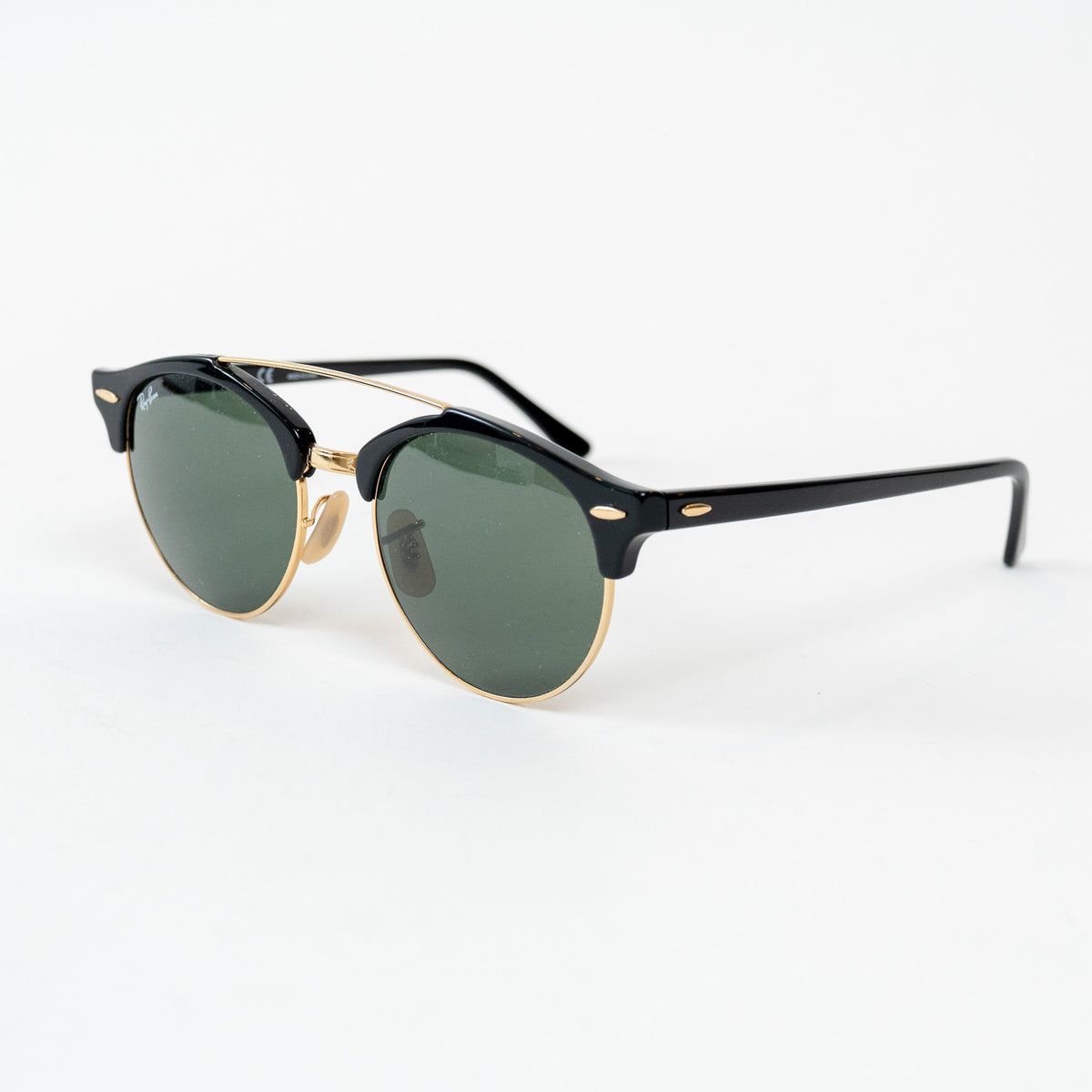 Ray Ban Black Frame Gold Accent Double Bridge Clubround Sunglasses