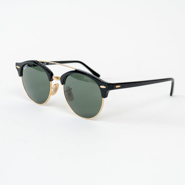 Ray Ban Black Frame Gold Accent Double Bridge Clubround Sunglasses