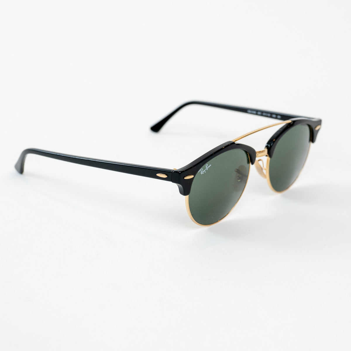 Ray Ban Black Frame Gold Accent Double Bridge Clubround Sunglasses