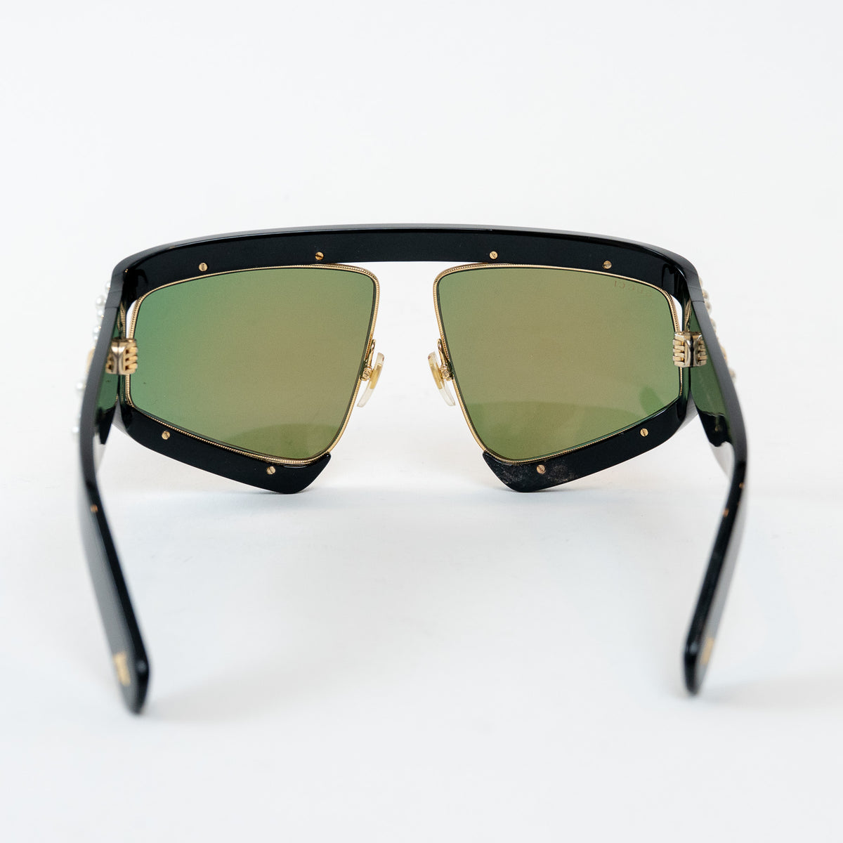 Gucci Black Pearl Embellished GG Square Frame Sunglasses with Orange Lenses