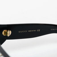 Gucci Black Pearl Embellished GG Square Frame Sunglasses with Orange Lenses