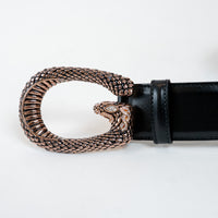 Gucci Black Leather Crystal Embellished Snake Buckle Belt Size 105