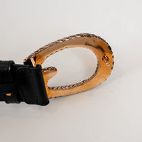 Gucci Black Leather Crystal Embellished Snake Buckle Belt Size 105