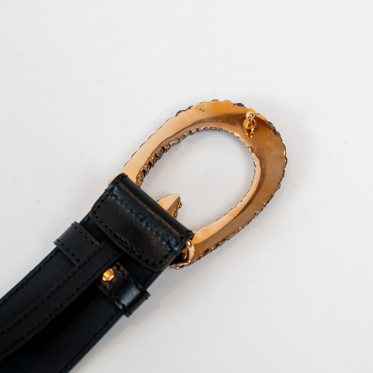 Gucci Black Leather Crystal Embellished Snake Buckle Belt Size 105