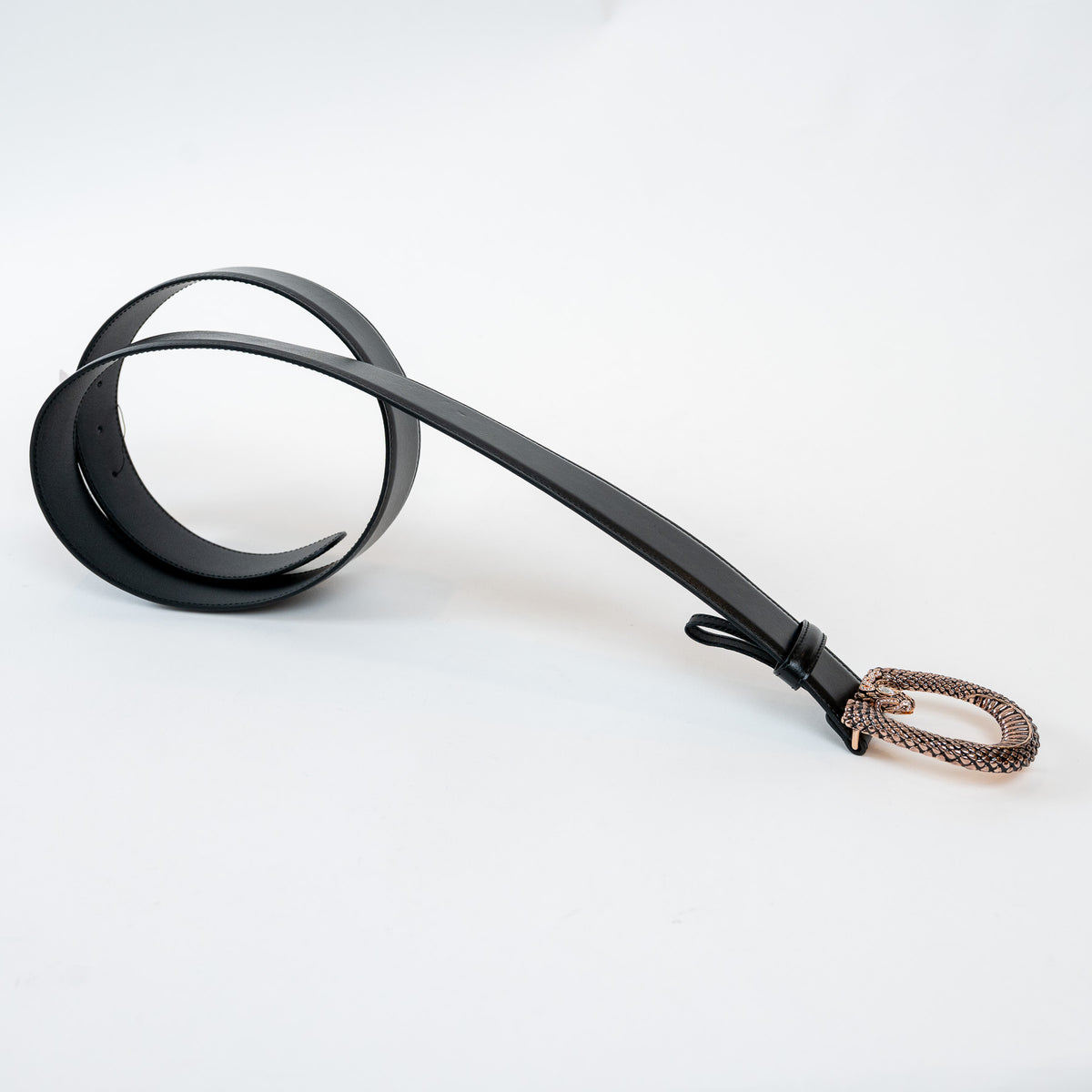 Gucci Black Leather Crystal Embellished Snake Buckle Belt Size 105