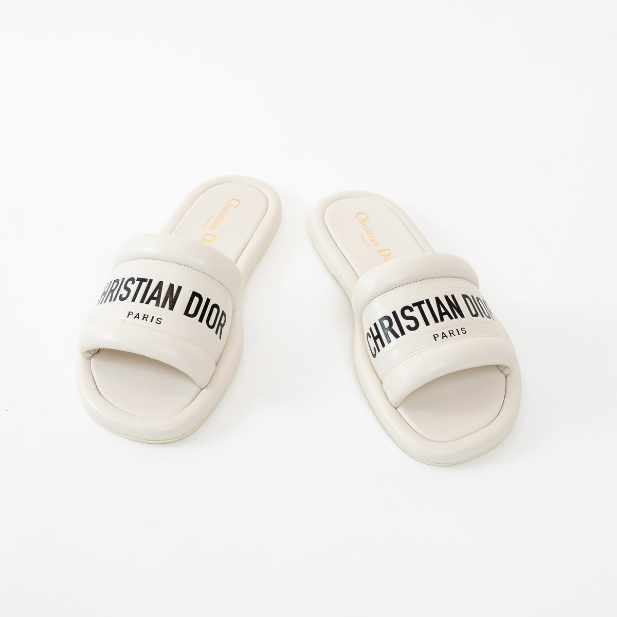 Christian Dior White Lambskin Embossed Every-D Slide Size 36