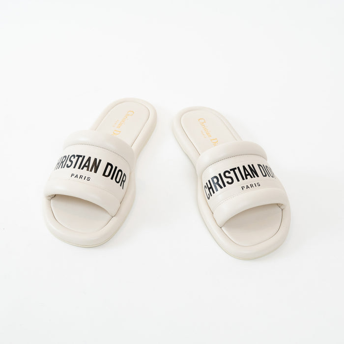 Christian Dior White Lambskin Embossed Every-D Slide Size 36