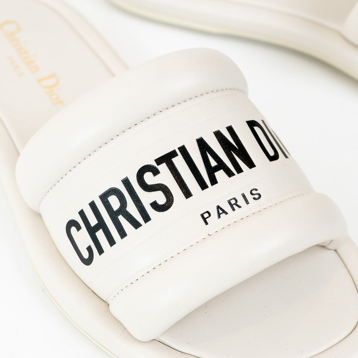 Christian Dior White Lambskin Embossed Every-D Slide Size 36