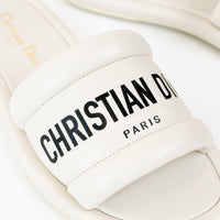 Christian Dior White Lambskin Embossed Every-D Slide Size 36