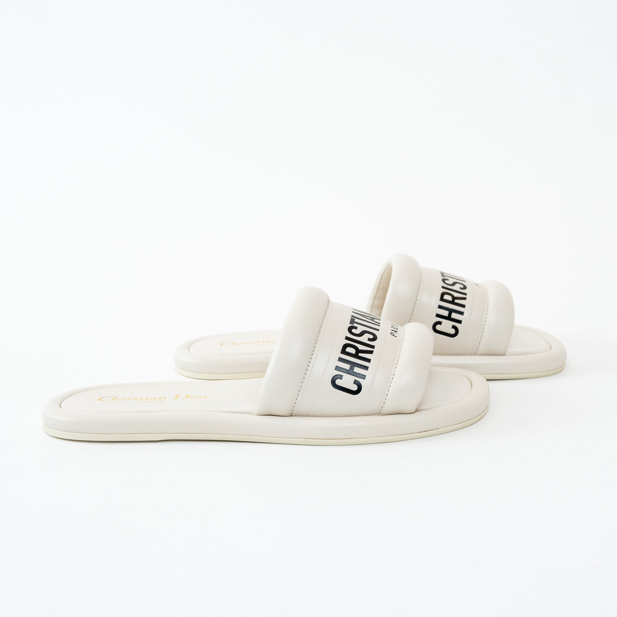 Christian Dior White Lambskin Embossed Every-D Slide Size 36