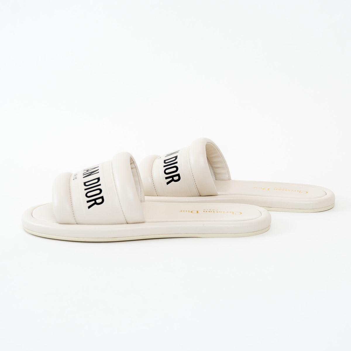 Christian Dior White Lambskin Embossed Every-D Slide Size 36