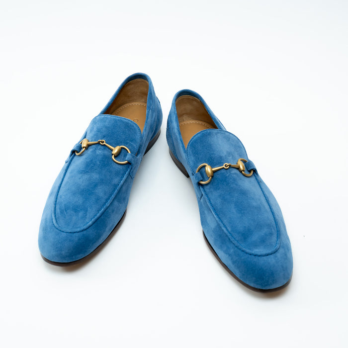 Mens Gucci Blue Suede Horsebit Loafers Size 10.5