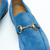 Mens Gucci Blue Suede Horsebit Loafers Size 10.5