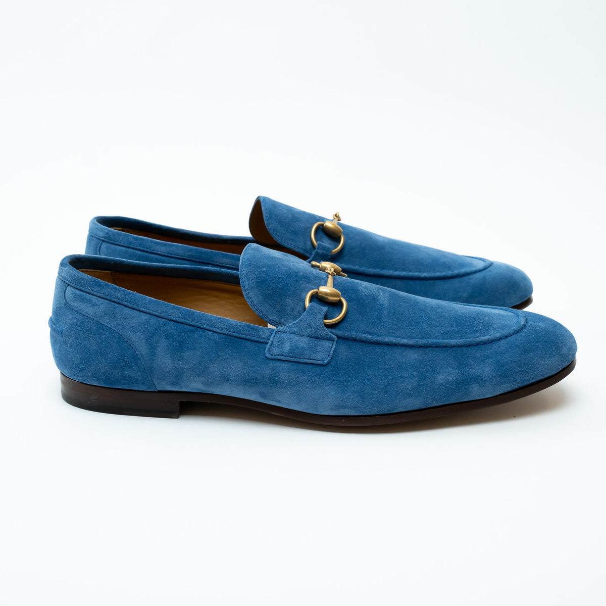 Mens Gucci Blue Suede Horsebit Loafers Size 10.5