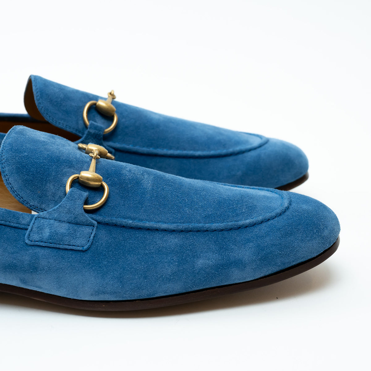 Mens Gucci Blue Suede Horsebit Loafers Size 10.5