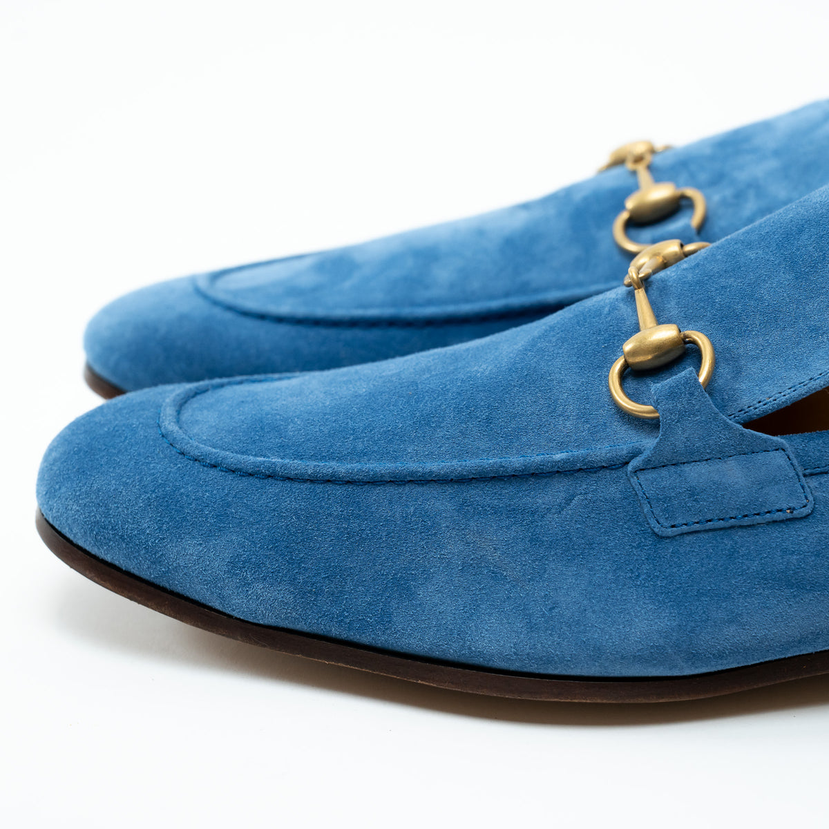 Mens Gucci Blue Suede Horsebit Loafers Size 10.5