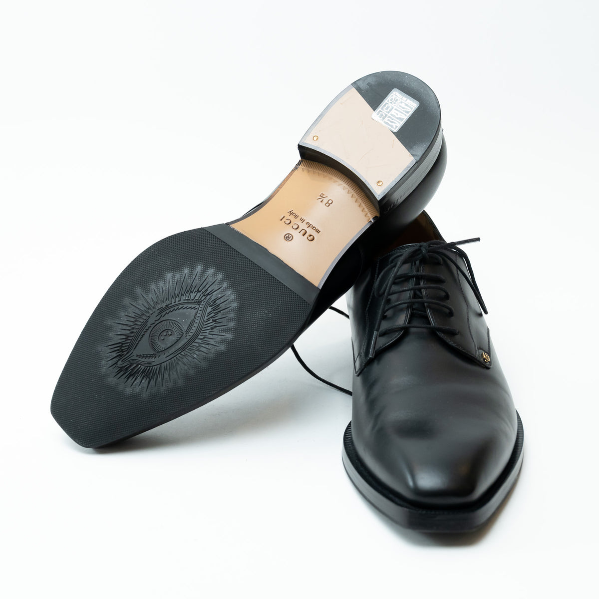 Mens Gucci Black Smooth Leather Dress Shoe Size 8.5