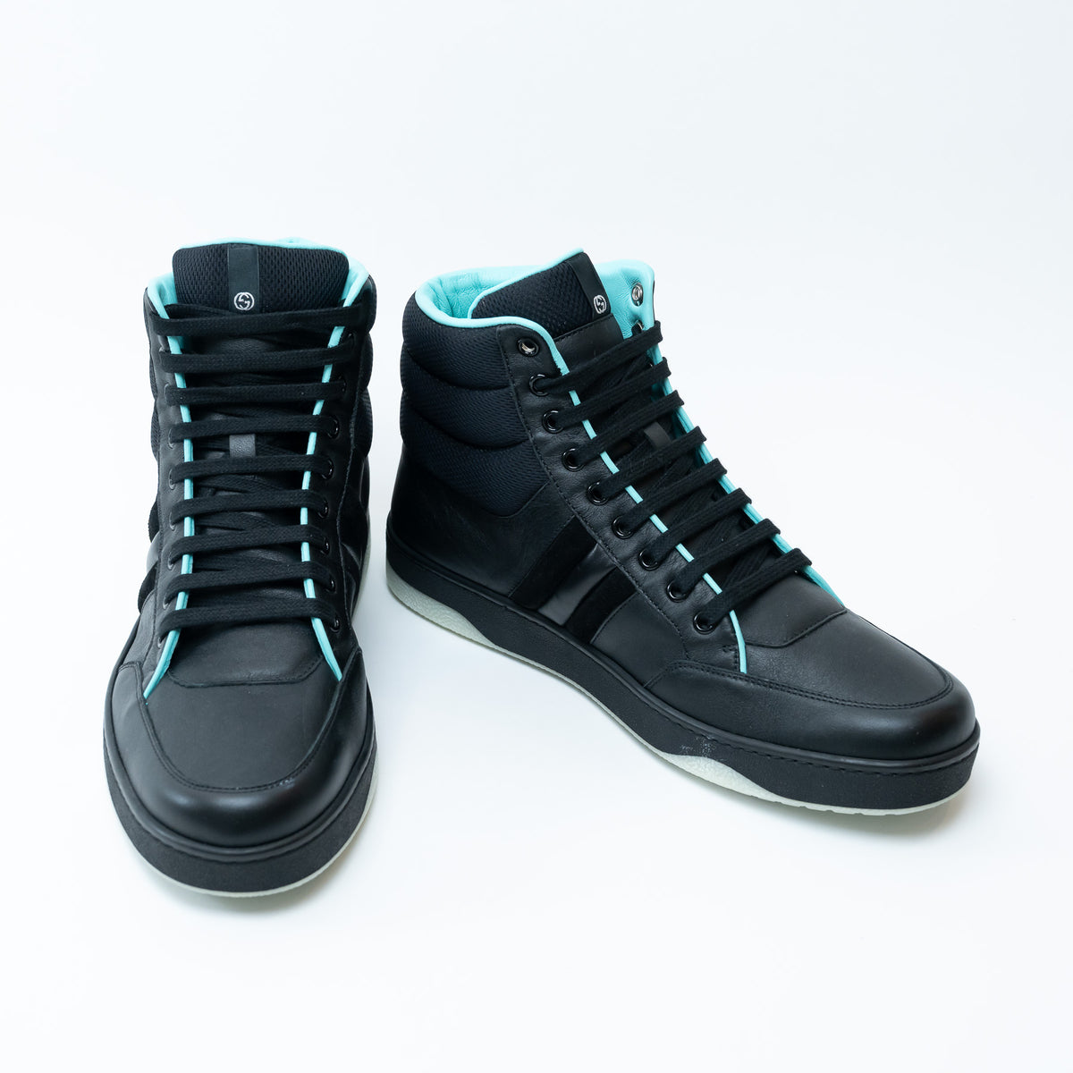 Mens Gucci Black Leather High Top Sneakers Size 8.5e