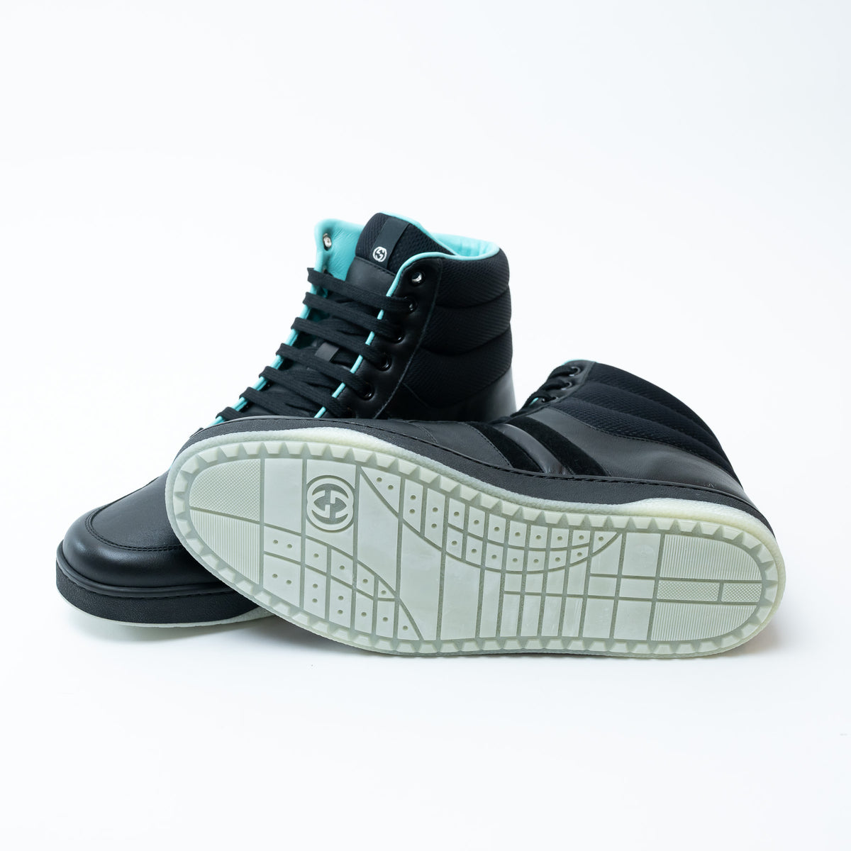 Mens Gucci Black Leather High Top Sneakers Size 8.5e