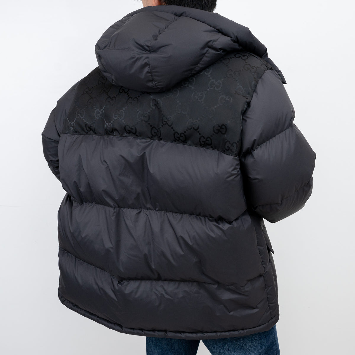 Gucci Black Puffer Jacket With Monogram Details Size 48