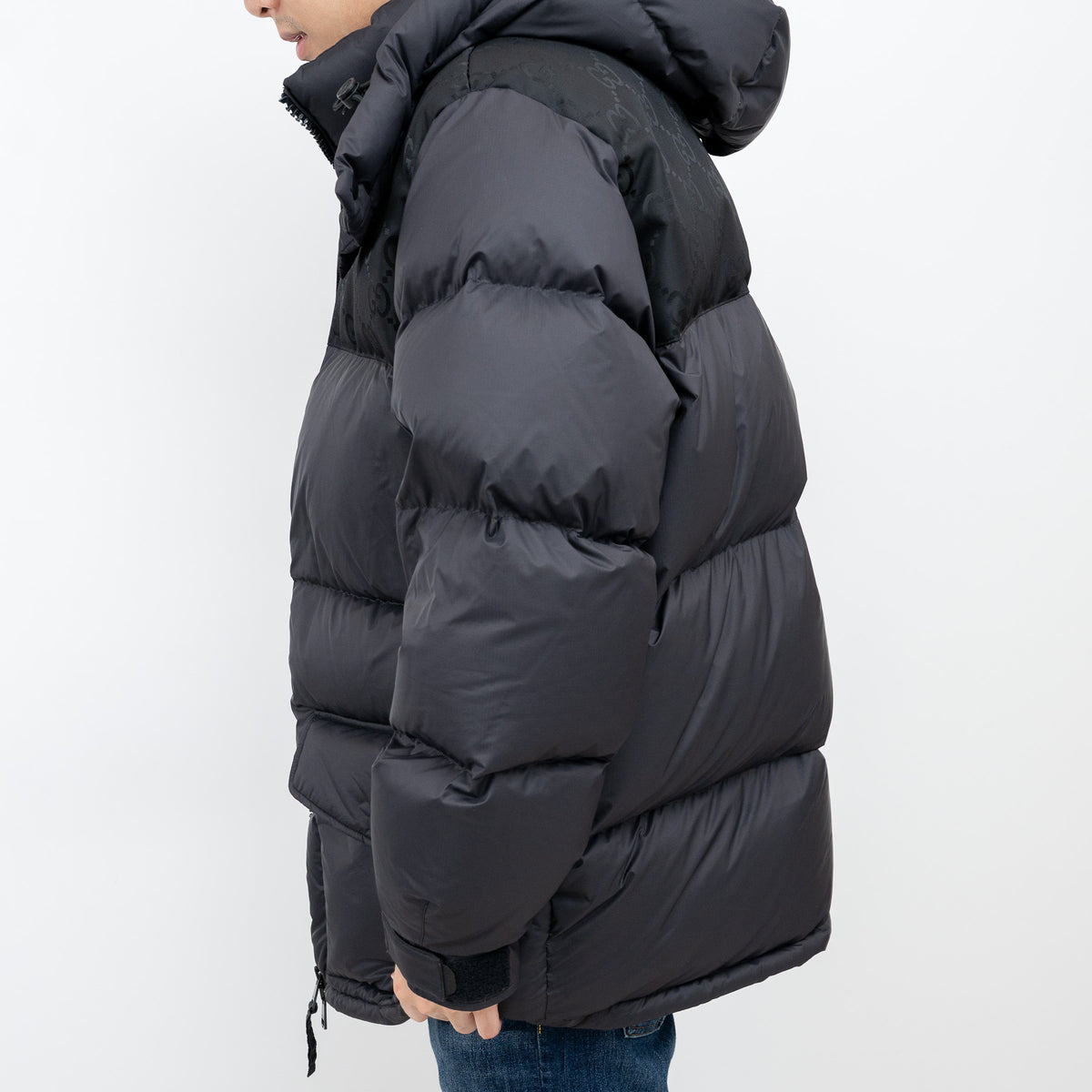 Gucci Black Puffer Jacket With Monogram Details Size 48