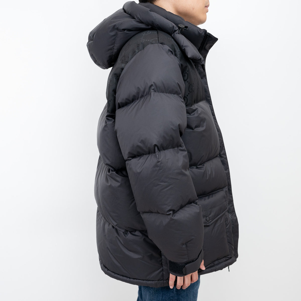 Gucci Black Puffer Jacket With Monogram Details Size 48