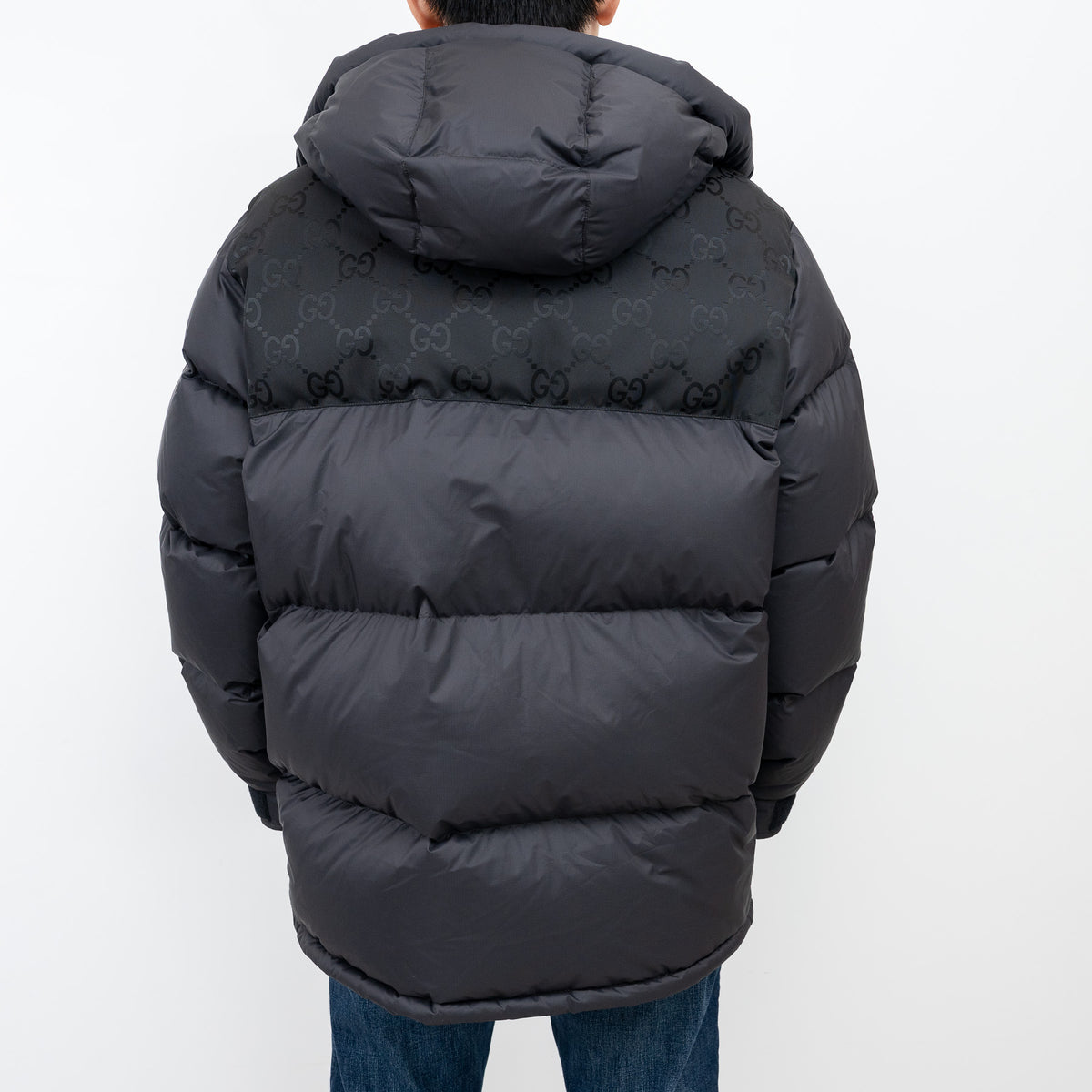 Gucci Black Puffer Jacket With Monogram Details Size 48