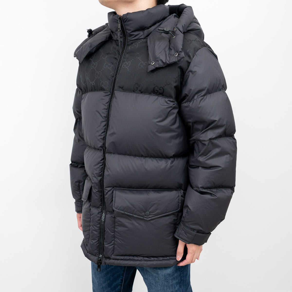 Gucci Black Puffer Jacket With Monogram Details Size 48