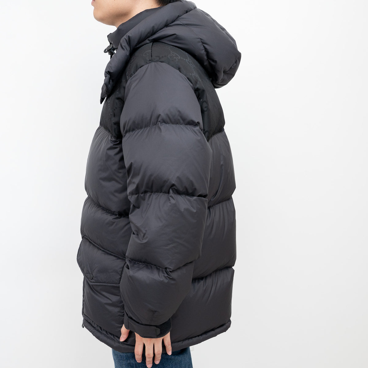 Gucci Black Puffer Jacket With Monogram Details Size 48