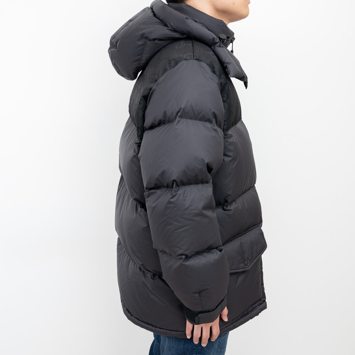 Gucci Black Puffer Jacket With Monogram Details Size 48