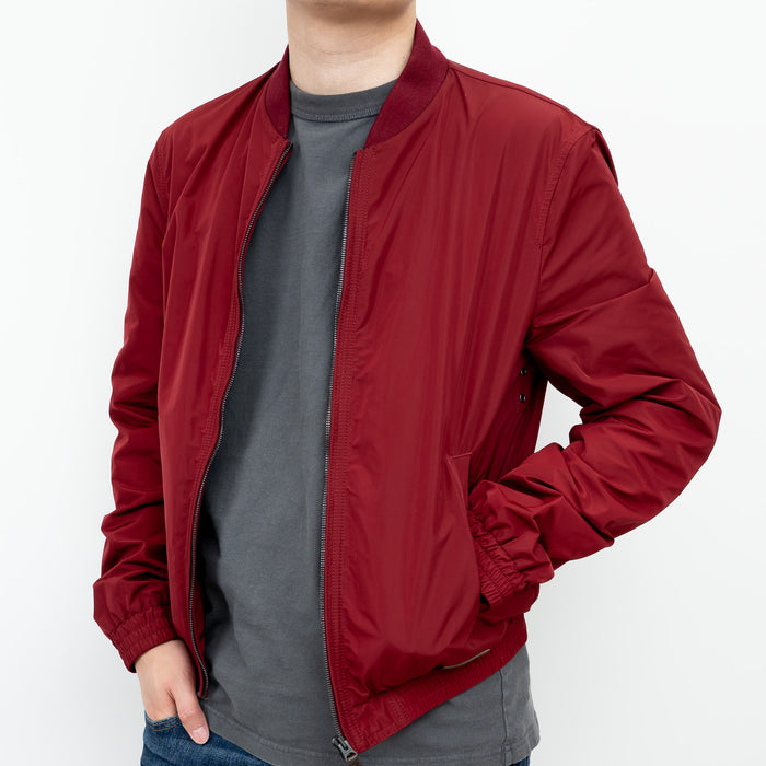 Burberry Red Nylon Bomber Jacket with Ribbed Details Size M