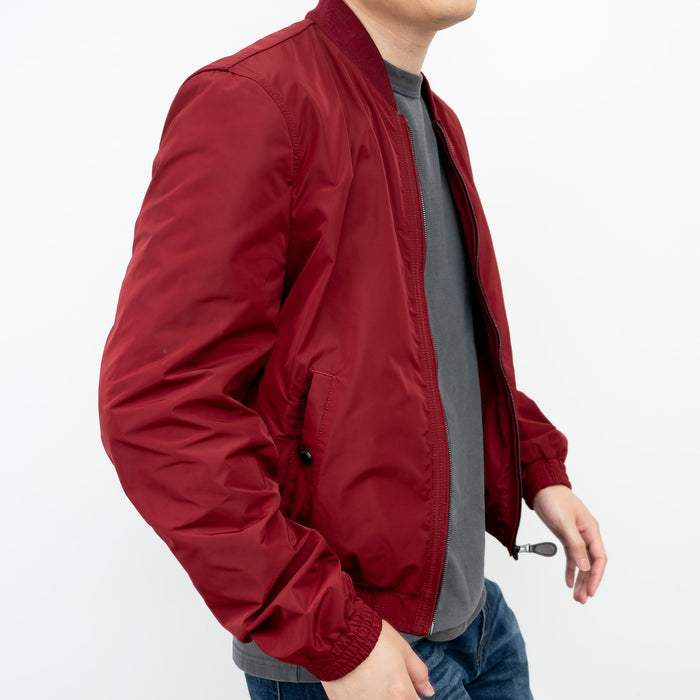 Burberry Red Nylon Bomber Jacket with Ribbed Details Size M