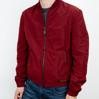 Burberry Red Nylon Bomber Jacket with Ribbed Details Size M