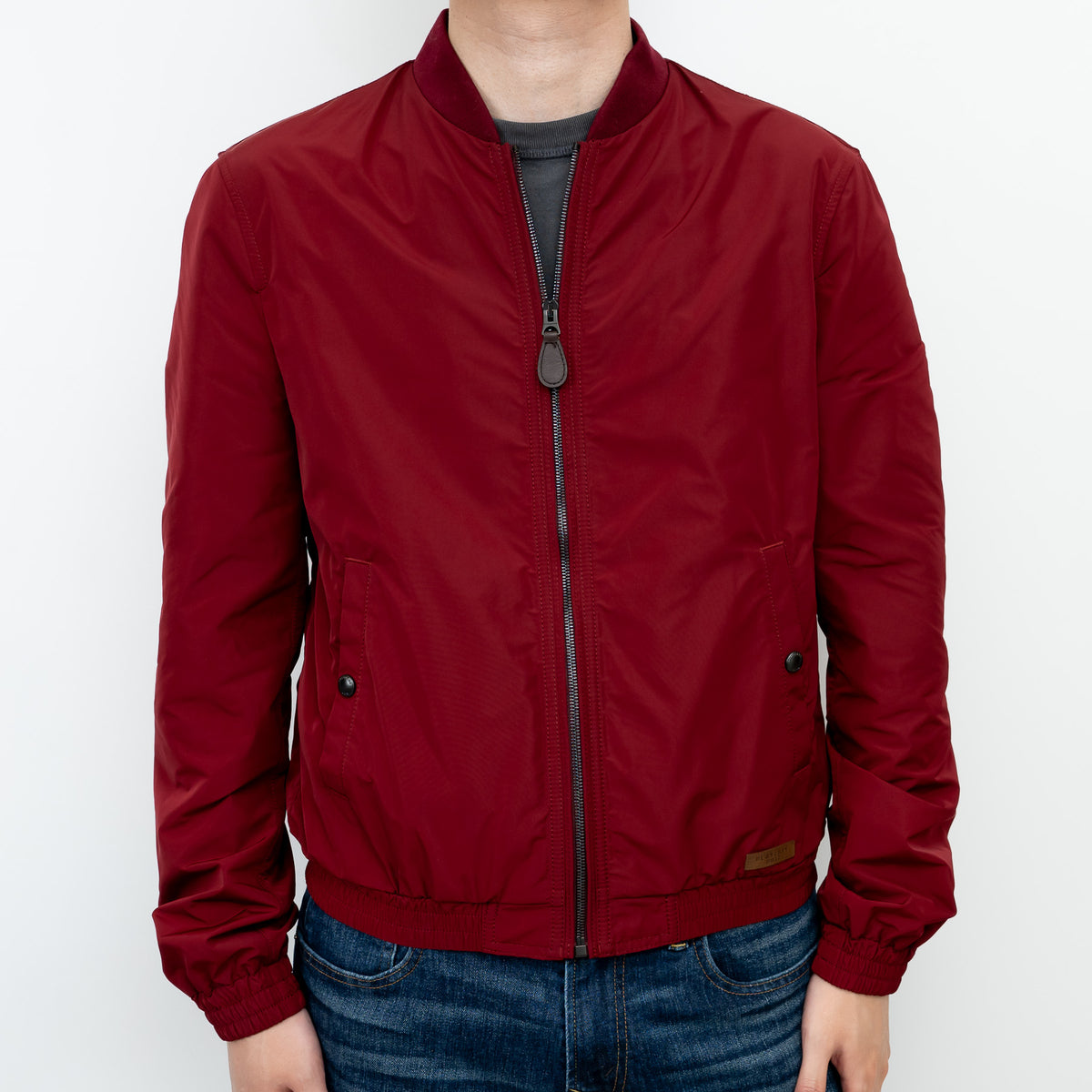 Burberry Red Nylon Bomber Jacket with Ribbed Details Size M