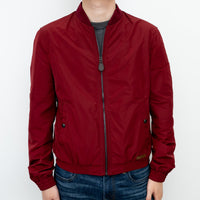 Burberry Red Nylon Bomber Jacket with Ribbed Details Size M