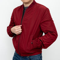 Burberry Red Nylon Bomber Jacket with Ribbed Details Size M